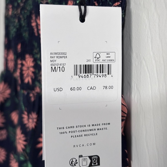 Ray Romper from RVCA NWT in M/10 - Picture 6 of 6